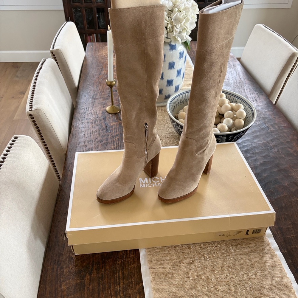 Michael Kors Beige Suede Knee-High Boots